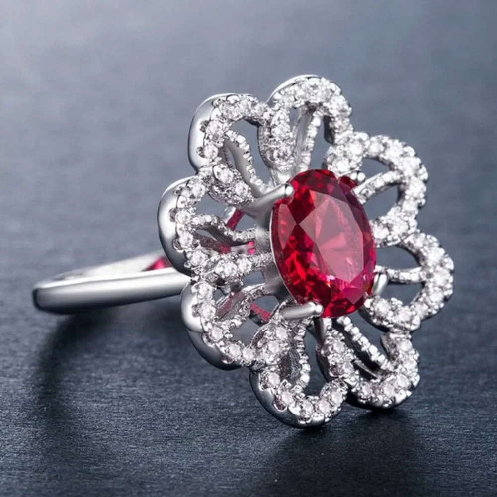 New 925 Silver Ruby White Sapphire Ring